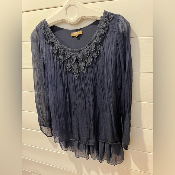 💙 Silk Blend Blouse with Crochet Detail – Carla Conti size S - Picture 7 of 10